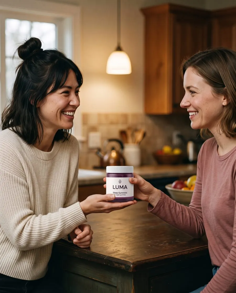 Two-shot recommend example with the LUMA Sleep Gummies jar