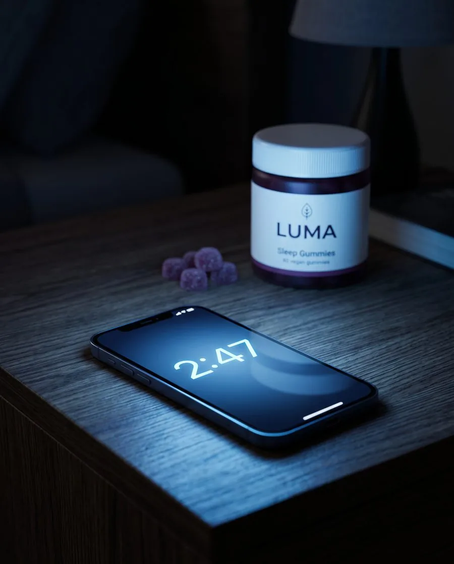 Cutaway example with the LUMA Sleep Gummies jar